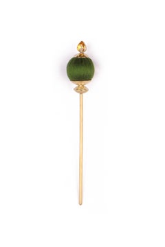 Gem Hair Pin in Silk, Bronze, Zircons & 24k Vermeil Gold by Katerina Makriyianni