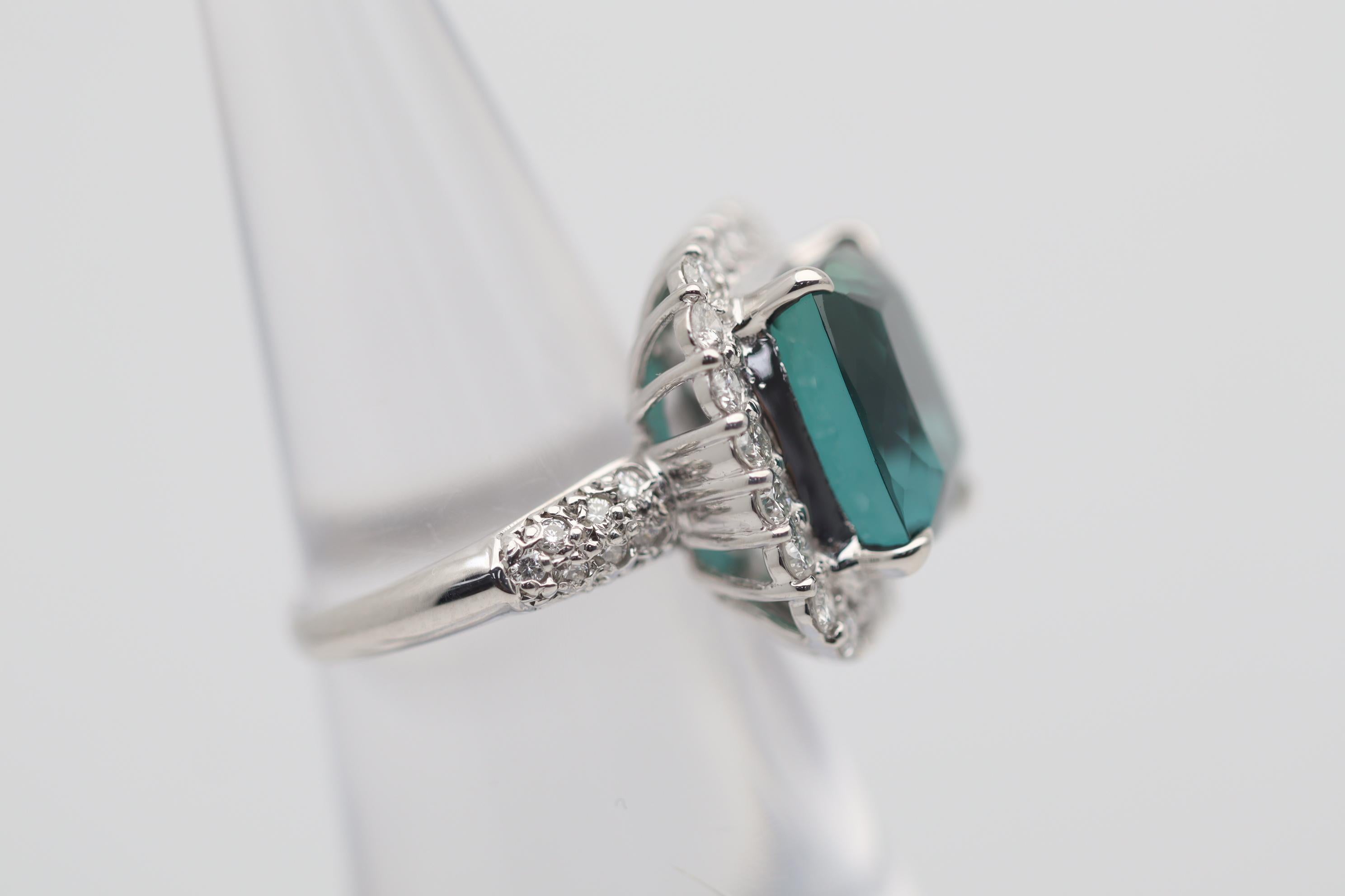 Gem Indicolite Tourmaline Diamond Platinum Ring In New Condition For Sale In Beverly Hills, CA