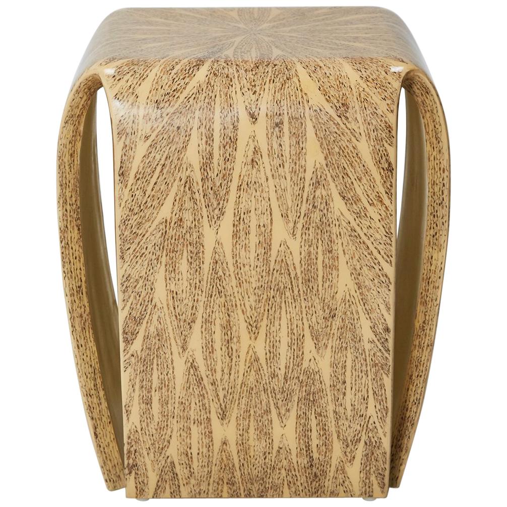 "Gem" Lacquered Side Table with Natural Fiber Inlay, 1990s For Sale