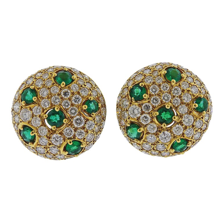 Gemlok Emerald Diamond Gold Earrings For Sale at 1stDibs