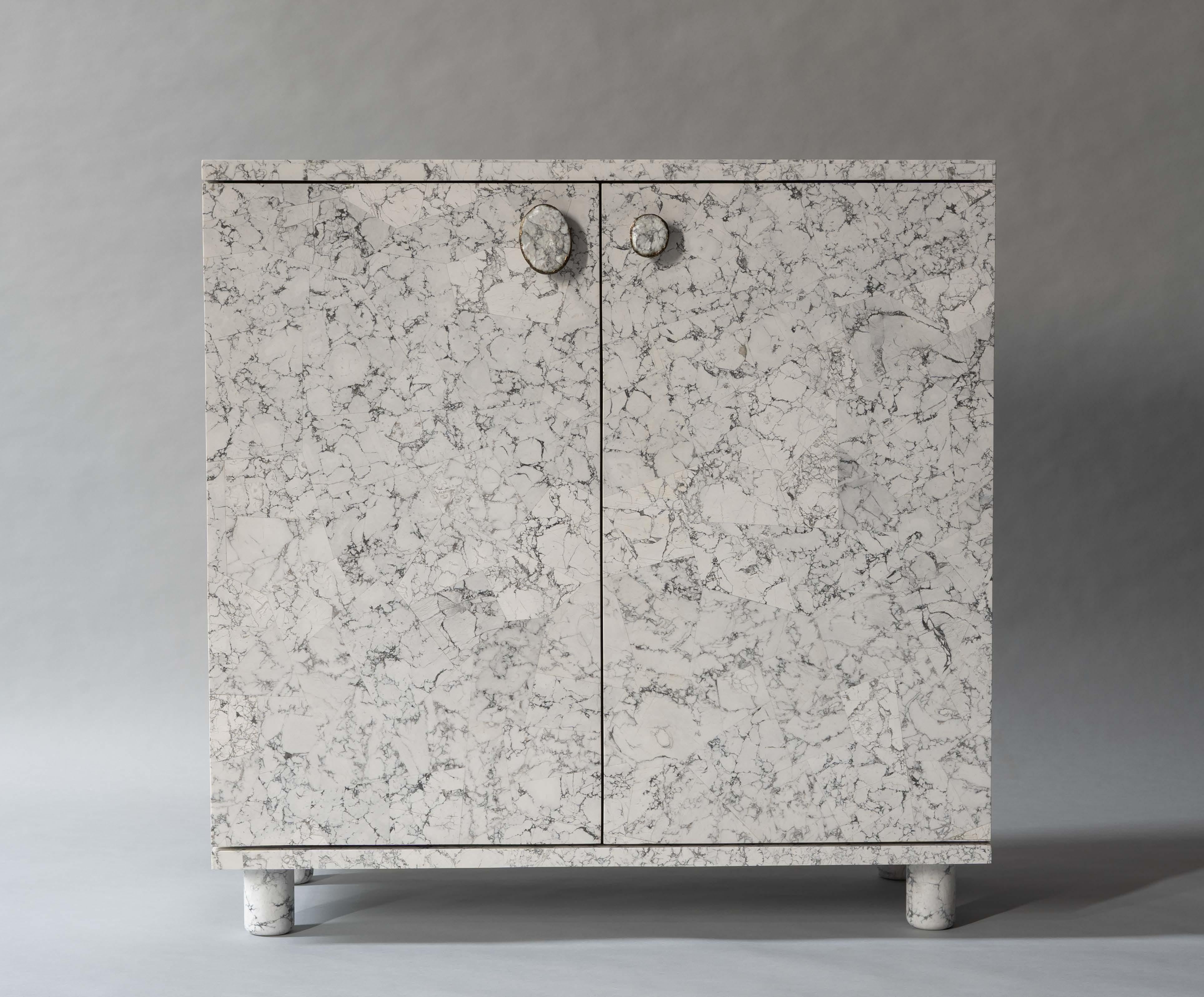 Modern Gem Low Cabinet by DeMuro Das in Howlite and Solid Antique Bronze For Sale