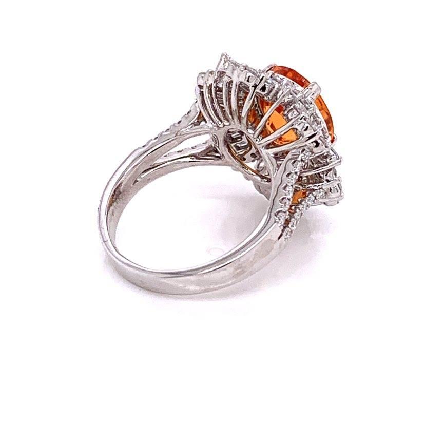 Gem Mandarin Garnet Diamond Gold Sunburst Ring For Sale 2