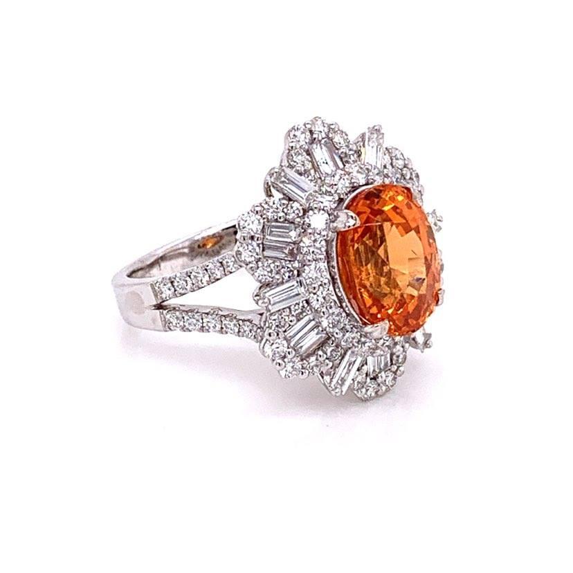 Oval Cut Gem Mandarin Garnet Diamond Gold Sunburst Ring For Sale