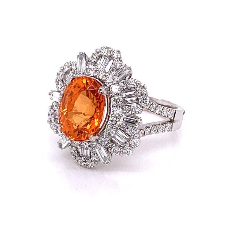 Gem Mandarin Garnet Diamond Gold Sunburst Ring For Sale 1