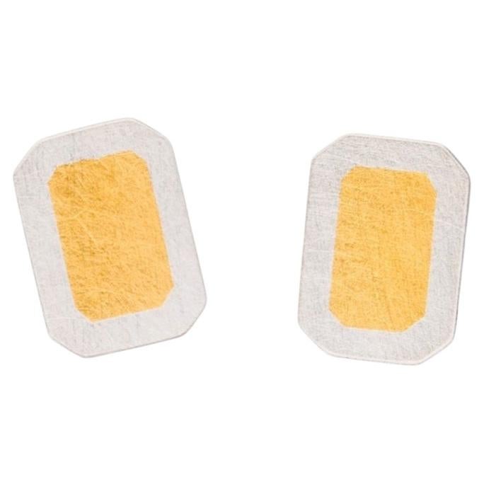 Gem Metal Rectangle Keum boo Earrings in Silver & 24ct Gold by Sheng Zhang For Sale