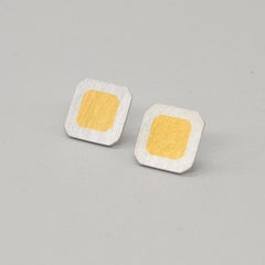 Gem Metal Square Keum boo Earrings in Silver & 24ct Gold by Sheng Zhang