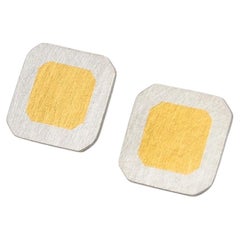 Gem Metal Square Keum boo Earrings in Silver & 24ct Gold by Sheng Zhang
