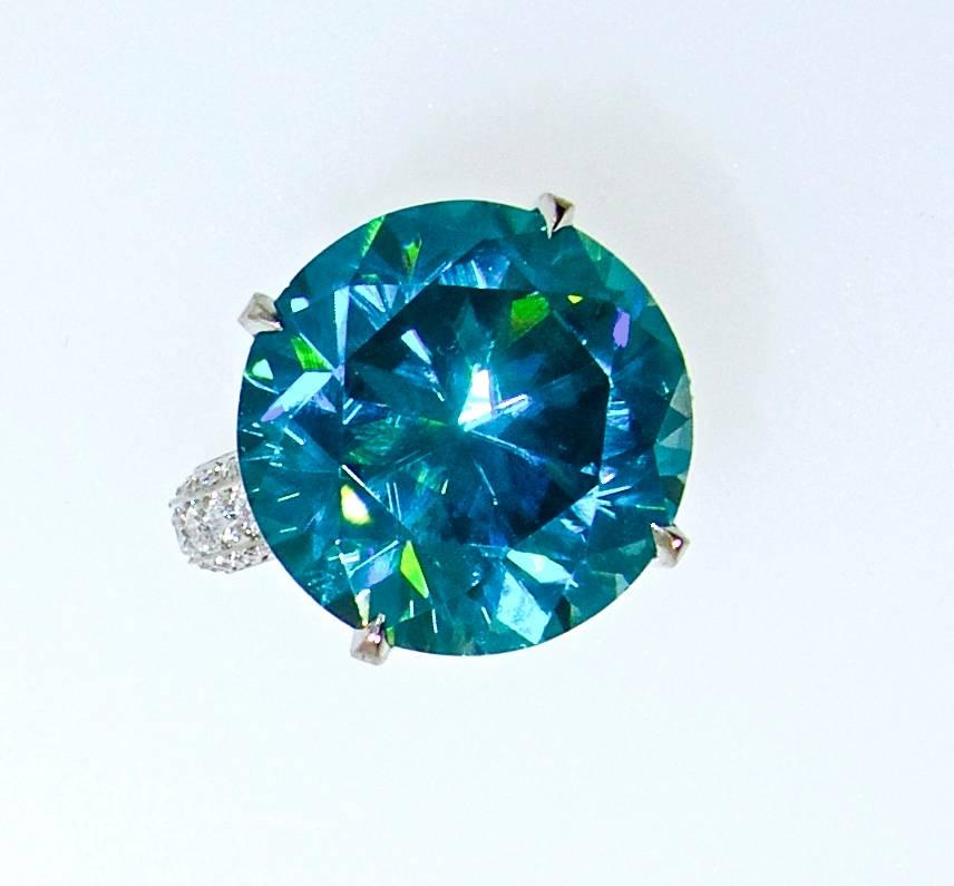 Gem Natural Blue Zircon and Diamond, Platinum Ring/Pendant by Pierre
