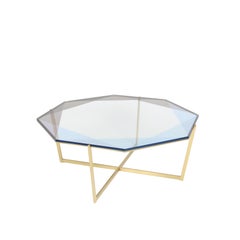 Gem Octagonal Coffee Table-Blue Glass with Brass Base by Debra Folz