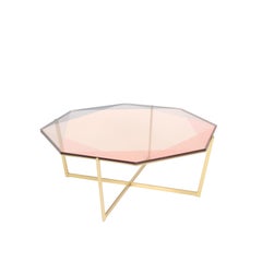 Gem Octagonal Coffee Table-Blush Glass with Brass Base by Debra Folz