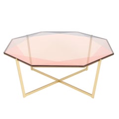 Gem Octagonal Coffee Table-Blush Glass with Brass Base by Debra Folz