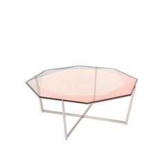 Gem Octagonal Coffee Table-Blush Glass with Stainless Steel Base by Debra Folz