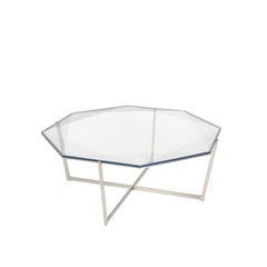 Gem Octagonal Coffee Table-Gray Glass with Stainless Steel Base by Debra Folz