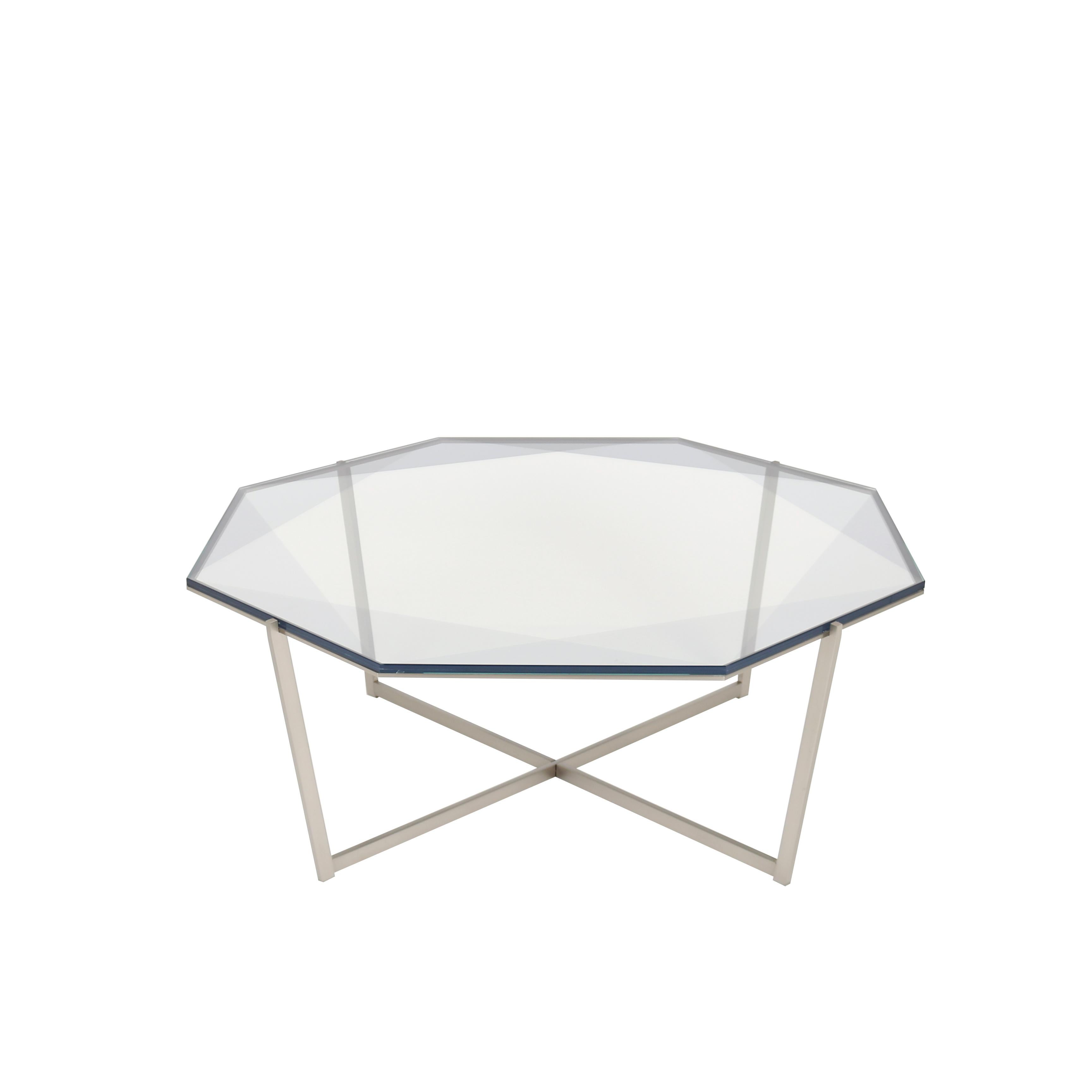 Other Gem Octagonal Coffee Table-Gray Glass with Stainless Steel Base by Debra Folz For Sale