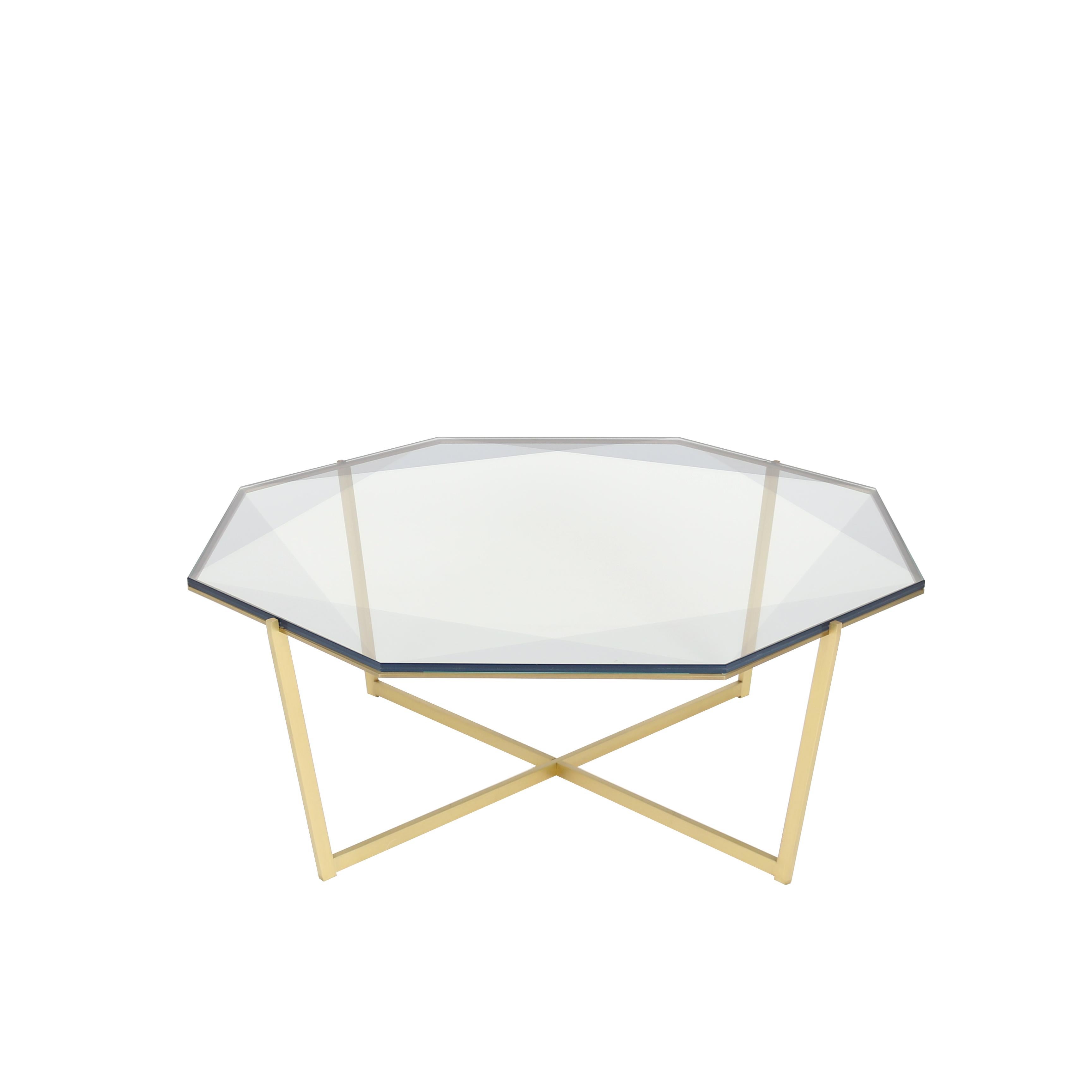 Gem Octagonal Coffee Table - Gray Glass w/ Brass Base by Debra Folz For Sale