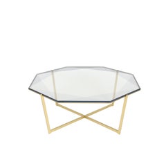 Gem Octagonal Coffee Table - Gray Glass w/ Brass Base by Debra Folz