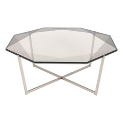 Gem Octagonal Coffee Table-Smoke Glass with Stainless Steel Base by Debra Folz