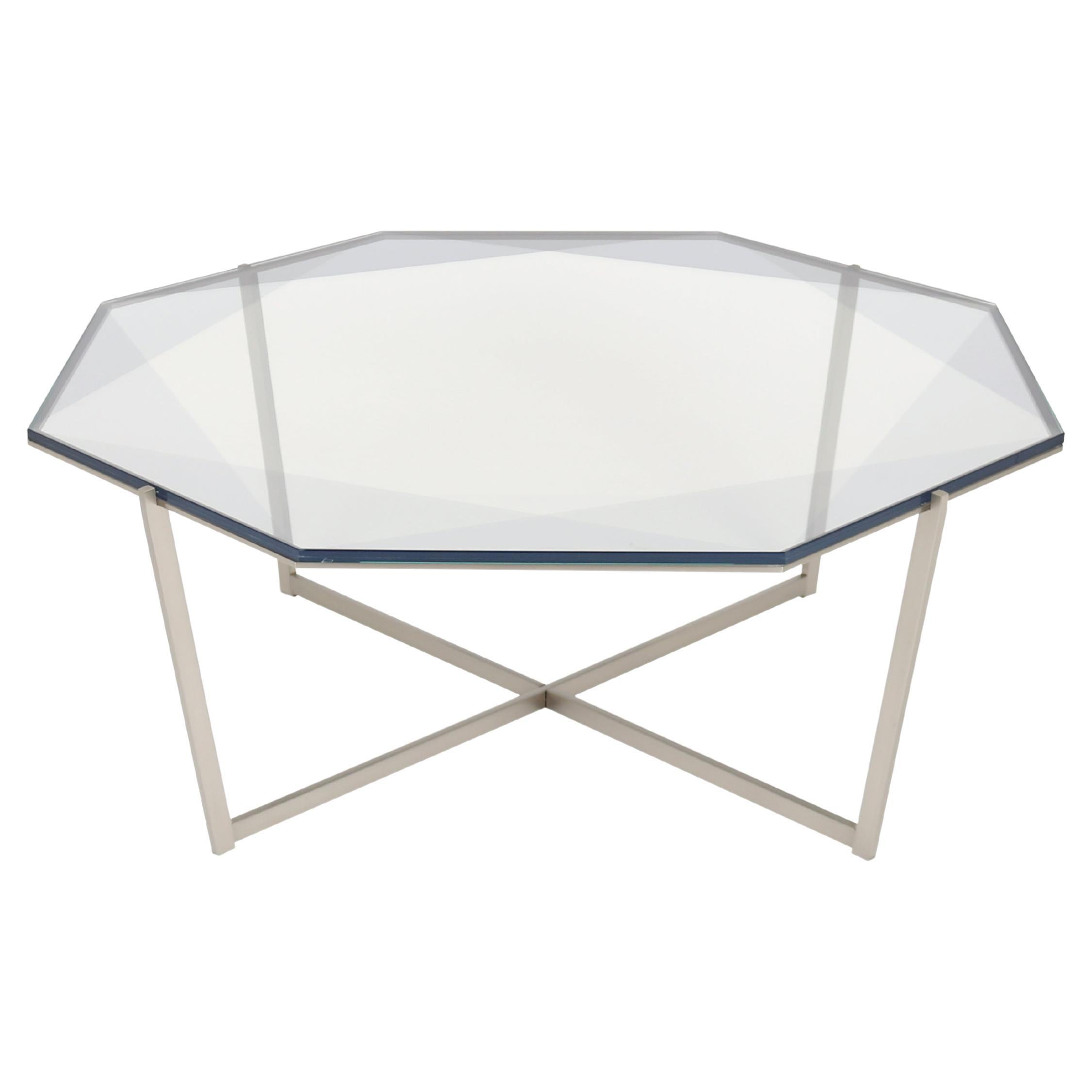 Gem Octagonal Coffee Table-Gray Glass with Stainless Steel Base by Debra Folz