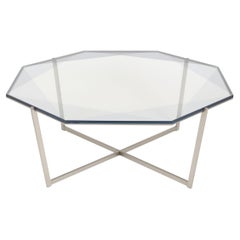 Gem Octagonal Coffee Table-Gray Glass with Stainless Steel Base by Debra Folz