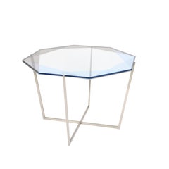 Gem Octagonal Dining Table/Entry Table-Blue Glass with Steel Base by Debra Folz