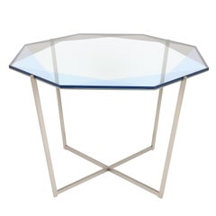 Gem Octagonal Dining Table/Entry Table-Blue Glass with Steel Base by Debra Folz