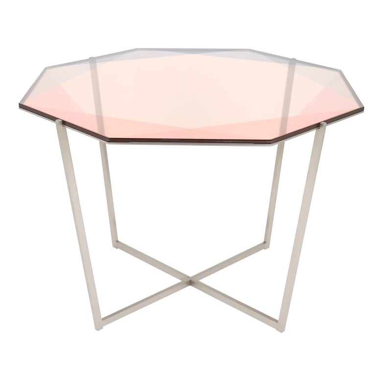 Gem Octagonal Dining Table Entry Table Blush Glass W Steel Base By Debra Folz For Sale At 1stdibs