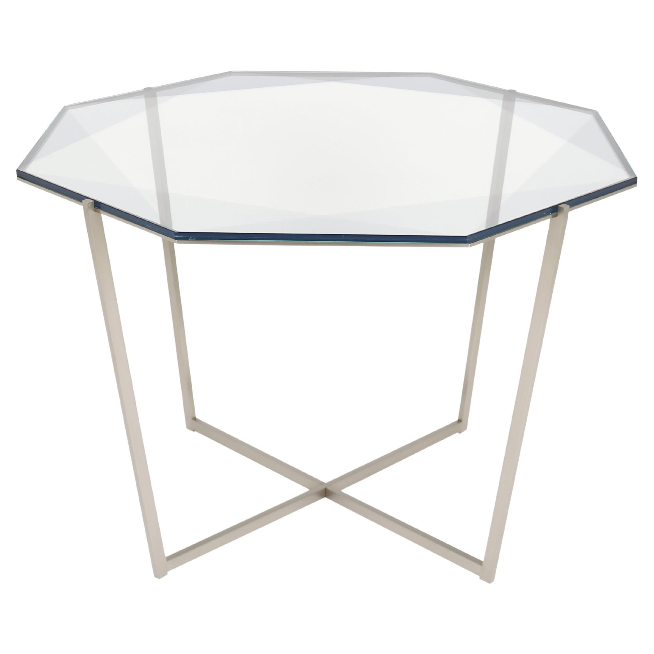 Gem Octagonal Dining Table/Entry Table-Gray Glass with Steel Base by Debra Folz For Sale