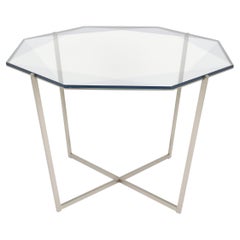 Gem Octagonal Dining Table/Entry Table-Gray Glass with Steel Base by Debra Folz