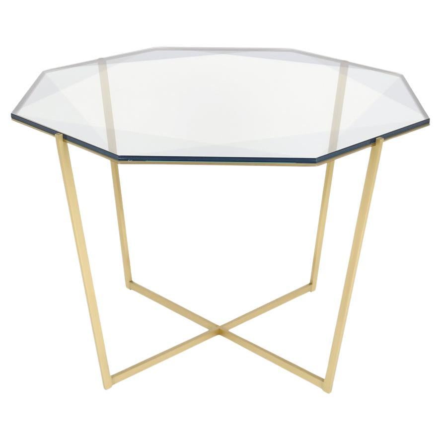 Gem Octagonal Dining Table/Entry Table-Gray Glass with Brass Base by Debra Folz For Sale