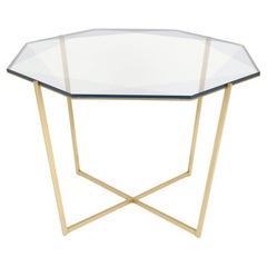 Gem Octagonal Dining Table/Entry Table-Gray Glass with Brass Base by Debra Folz