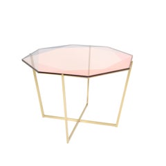 Gem Octagonal Dining Table / Entry Table-Blush Glass w/ Brass Base by Debra Folz