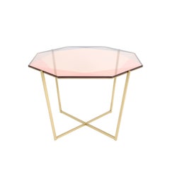 Gem Octagonal Dining Table / Entry Table-Blush Glass w/ Brass Base by Debra Folz