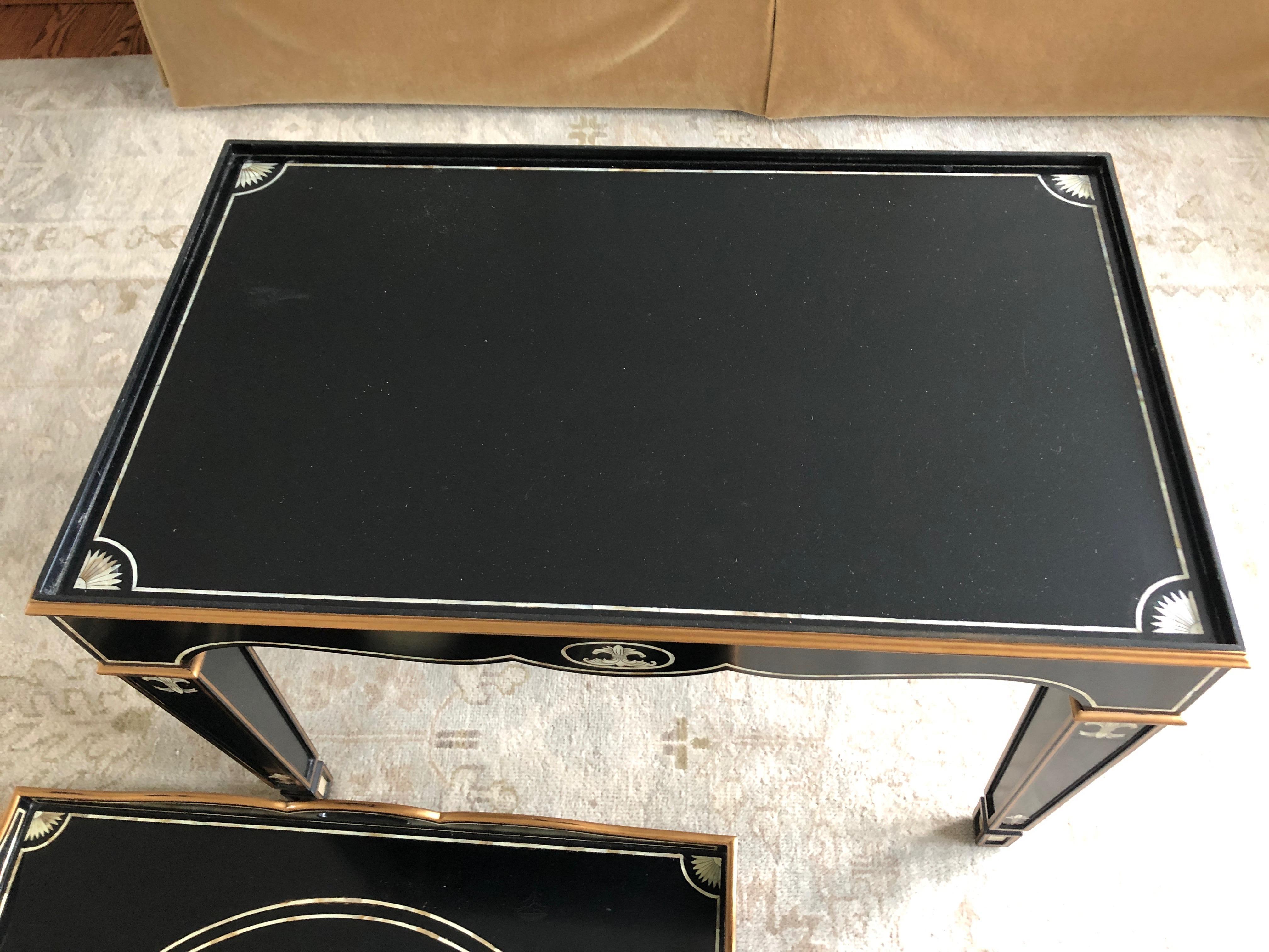 Gem of a Hollywood Regency Black White and Gold Small Sized Tray Coffee Table 8