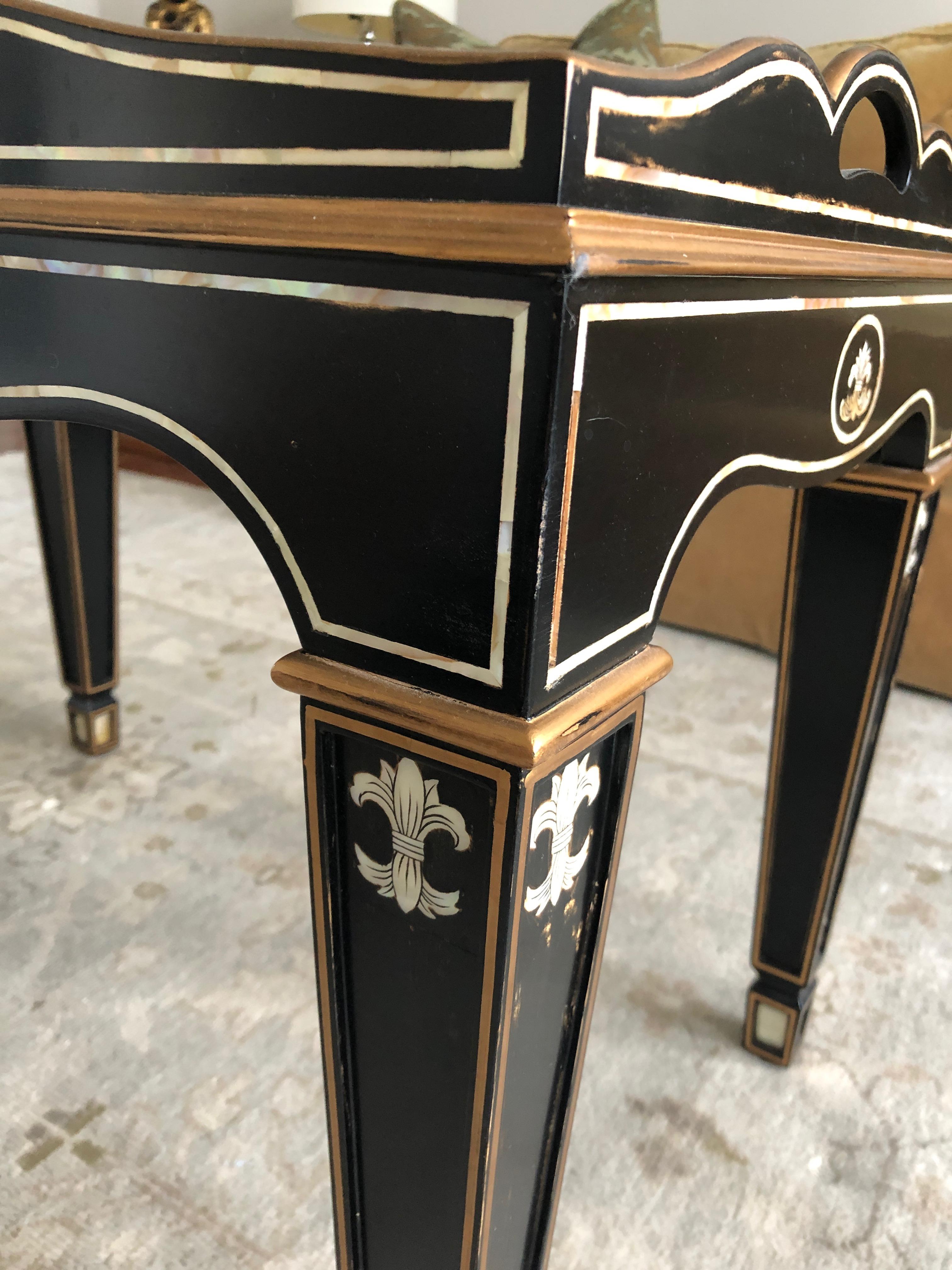 Gem of a Hollywood Regency Black White and Gold Small Sized Tray Coffee Table In Good Condition In Hopewell, NJ