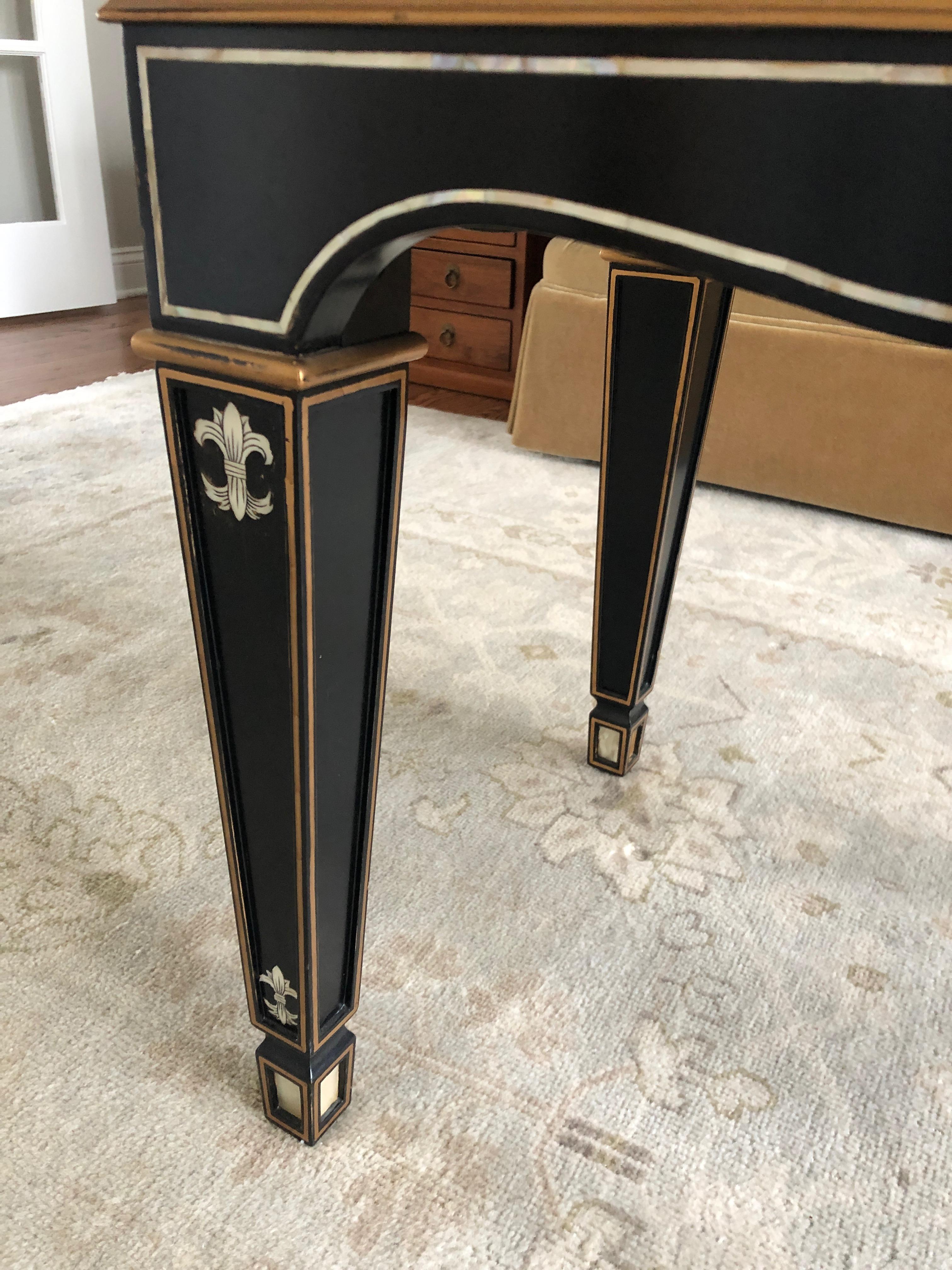 Mother-of-Pearl Gem of a Hollywood Regency Black White and Gold Small Sized Tray Coffee Table