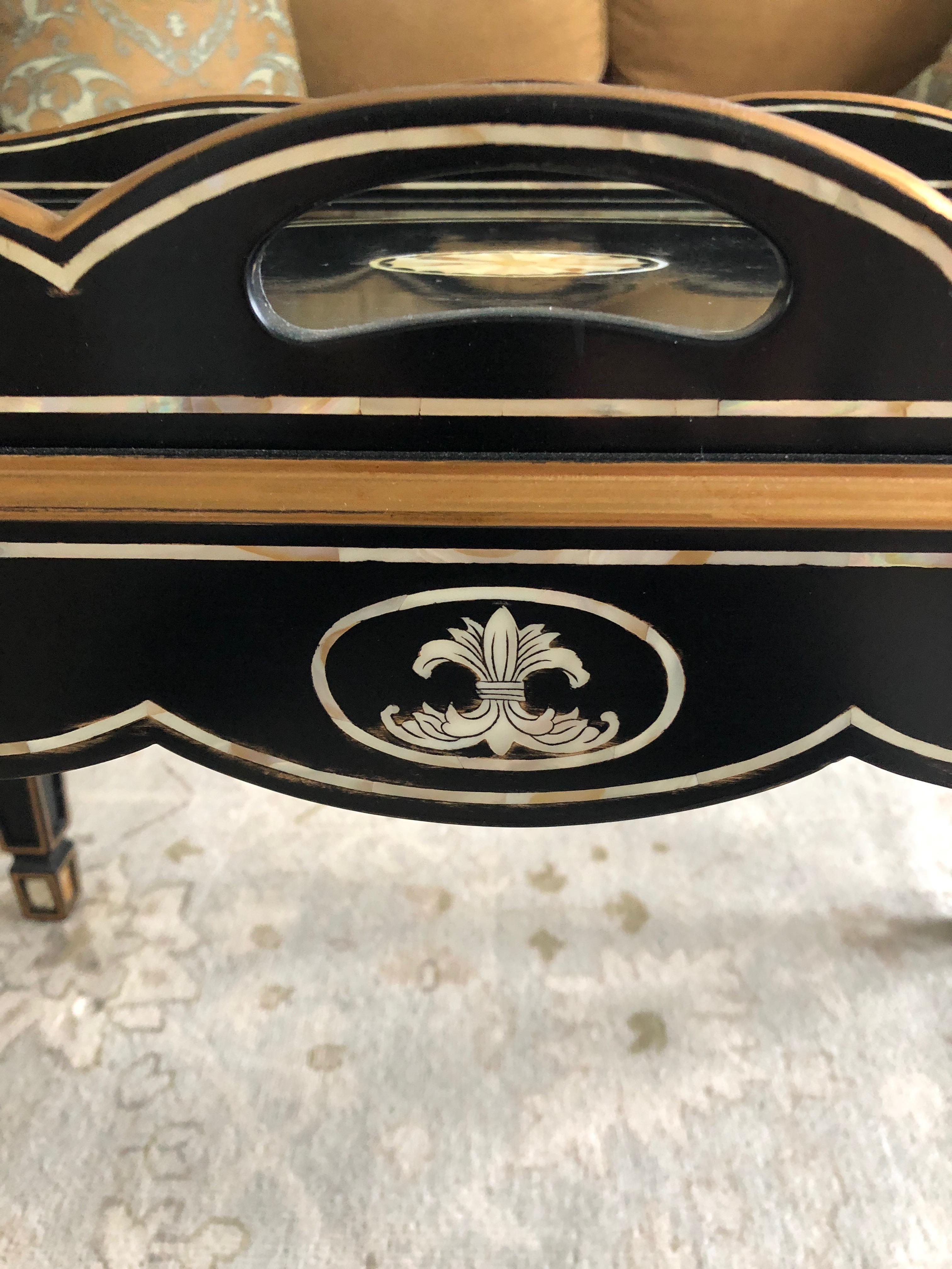 Gem of a Hollywood Regency Black White and Gold Small Sized Tray Coffee Table 1