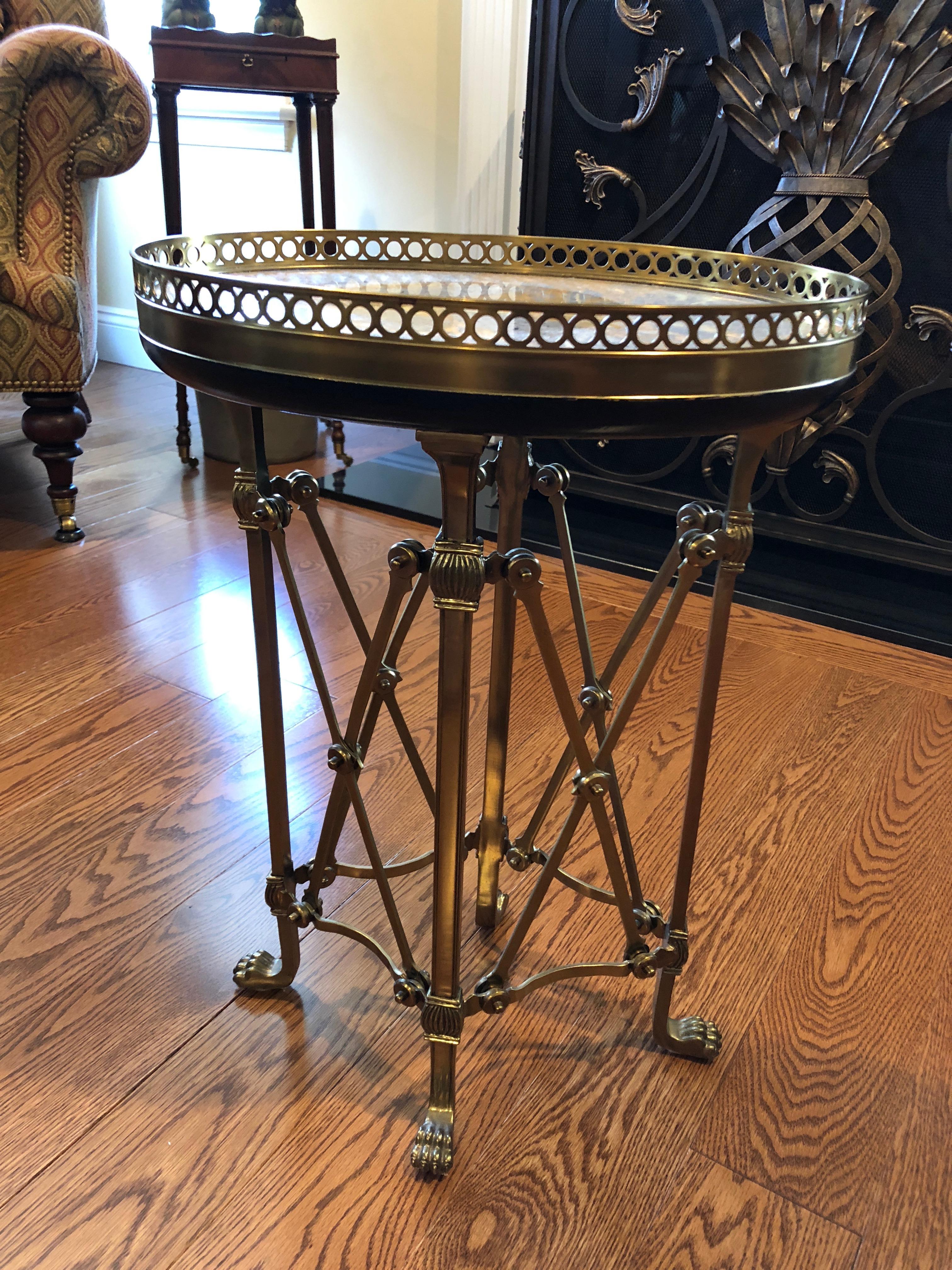 American Gem of an Oval Marble Top and Brass End Table Drinks Table