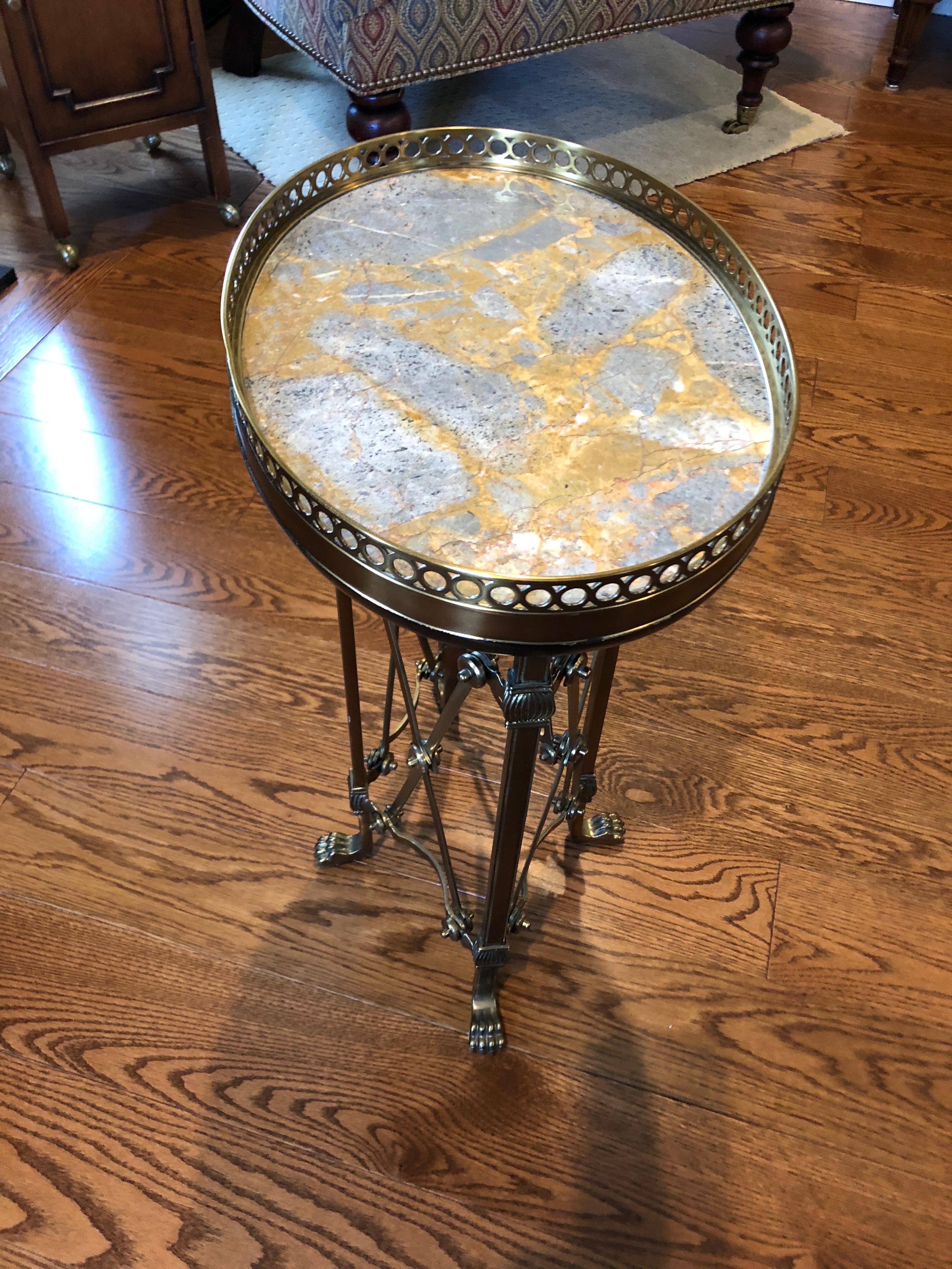 Gem of an Oval Marble Top and Brass End Table Drinks Table 2