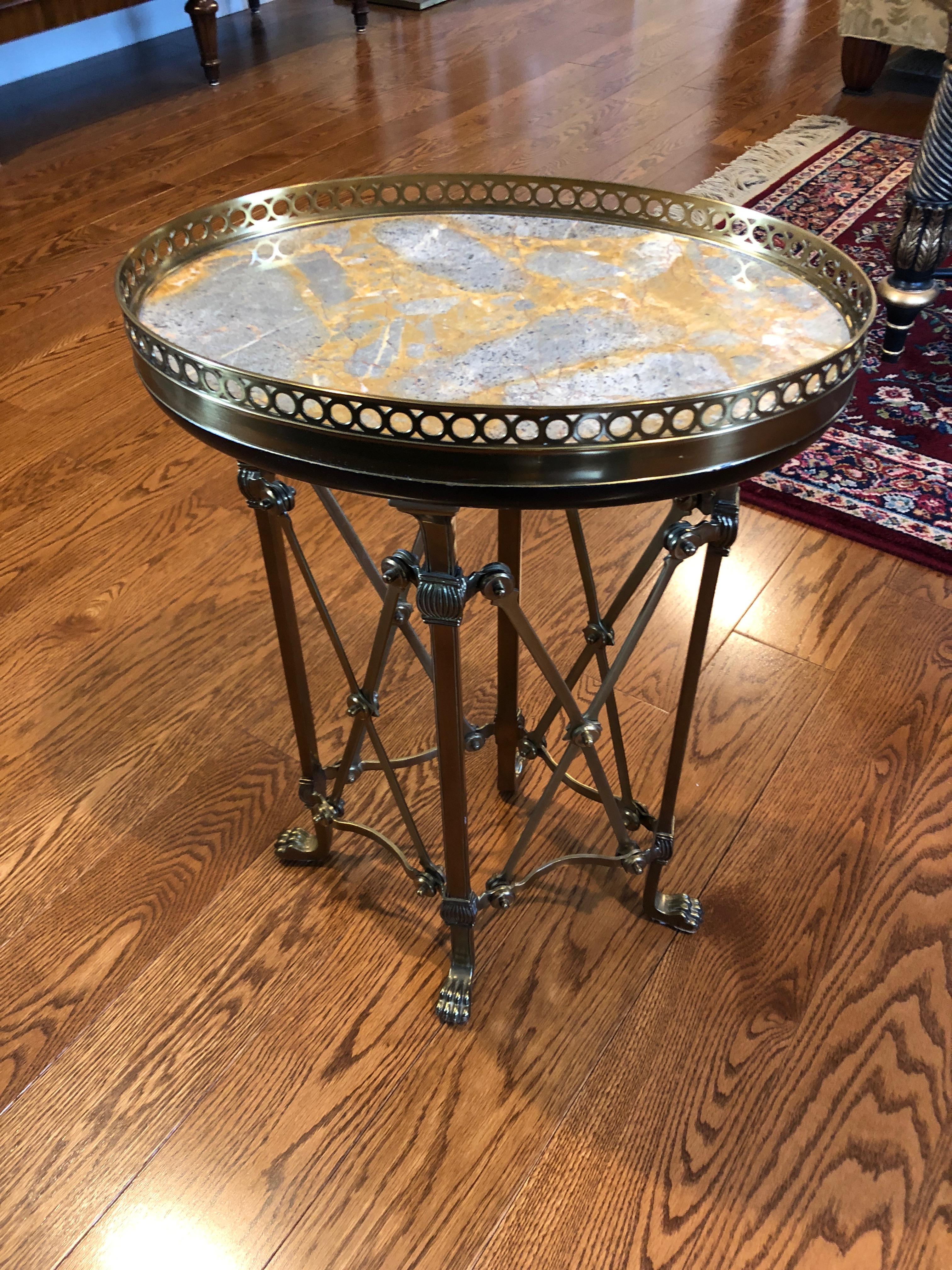 Gem of an Oval Marble Top and Brass End Table Drinks Table 4