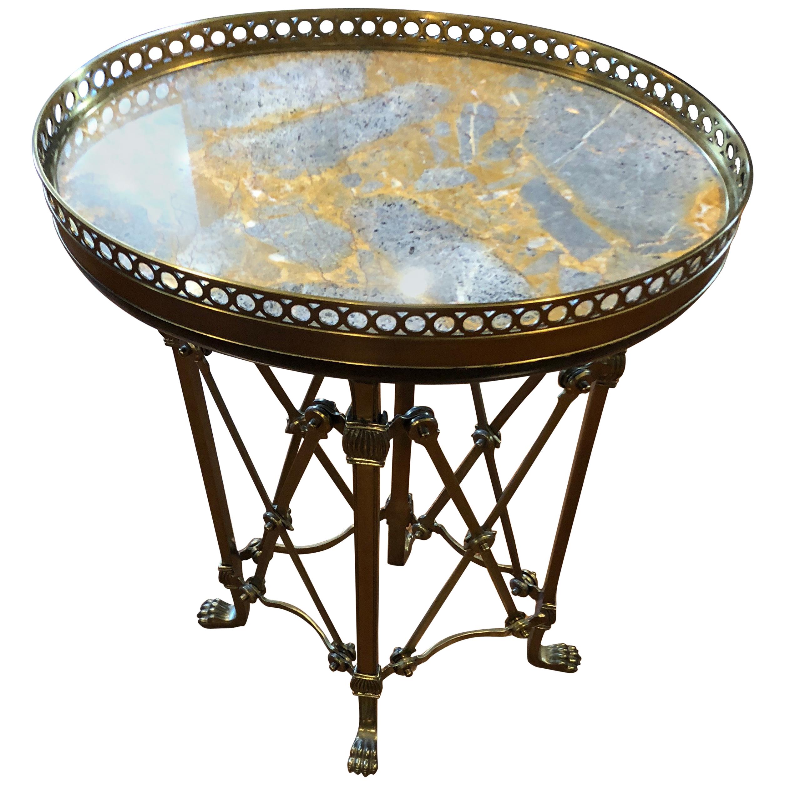Gem of an Oval Marble Top and Brass End Table Drinks Table