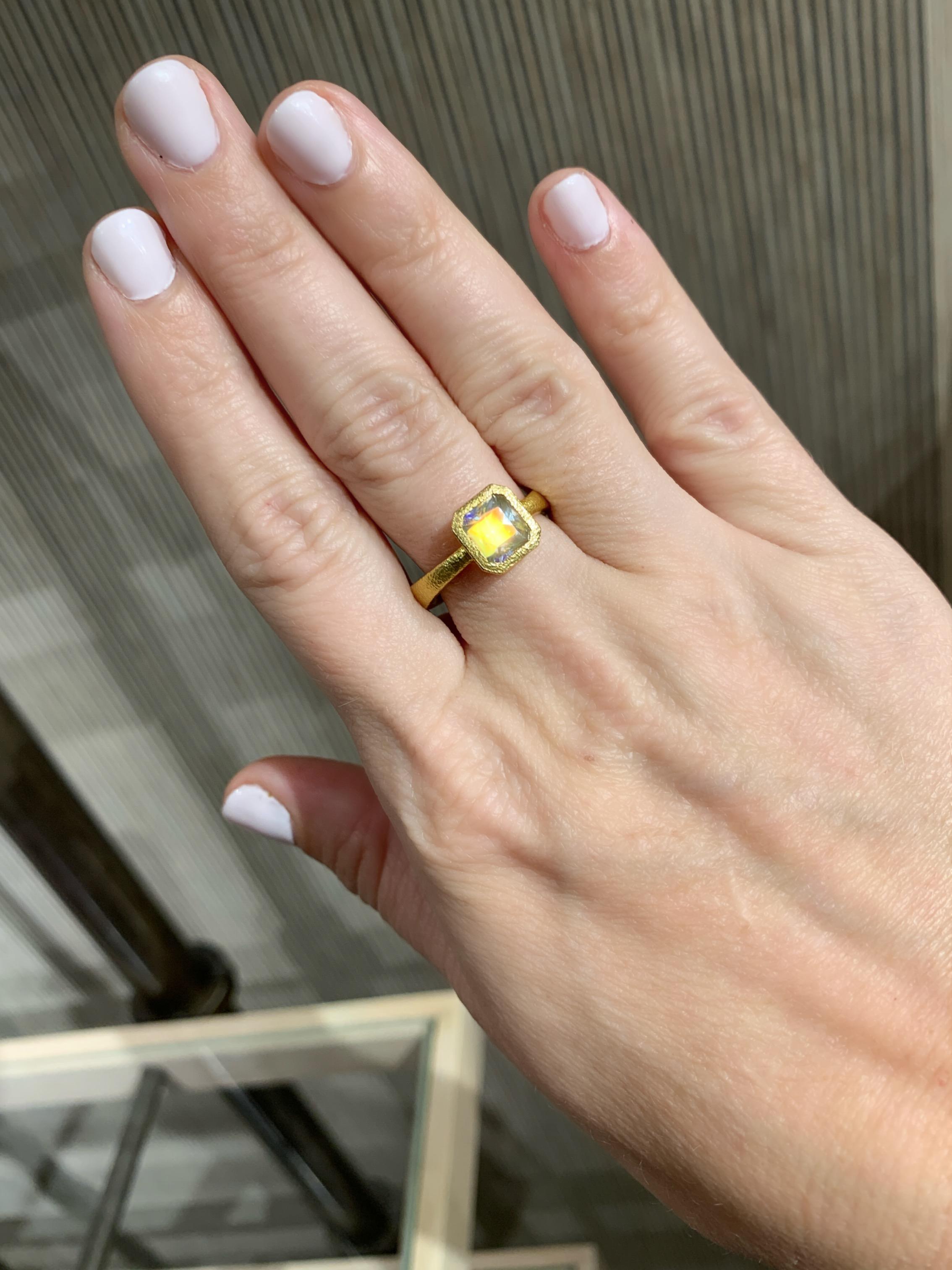 Artist Gem Orange Rainbow Moonstone 22k Gold One-of-a-Kind Ring, Devta Doolan 2024