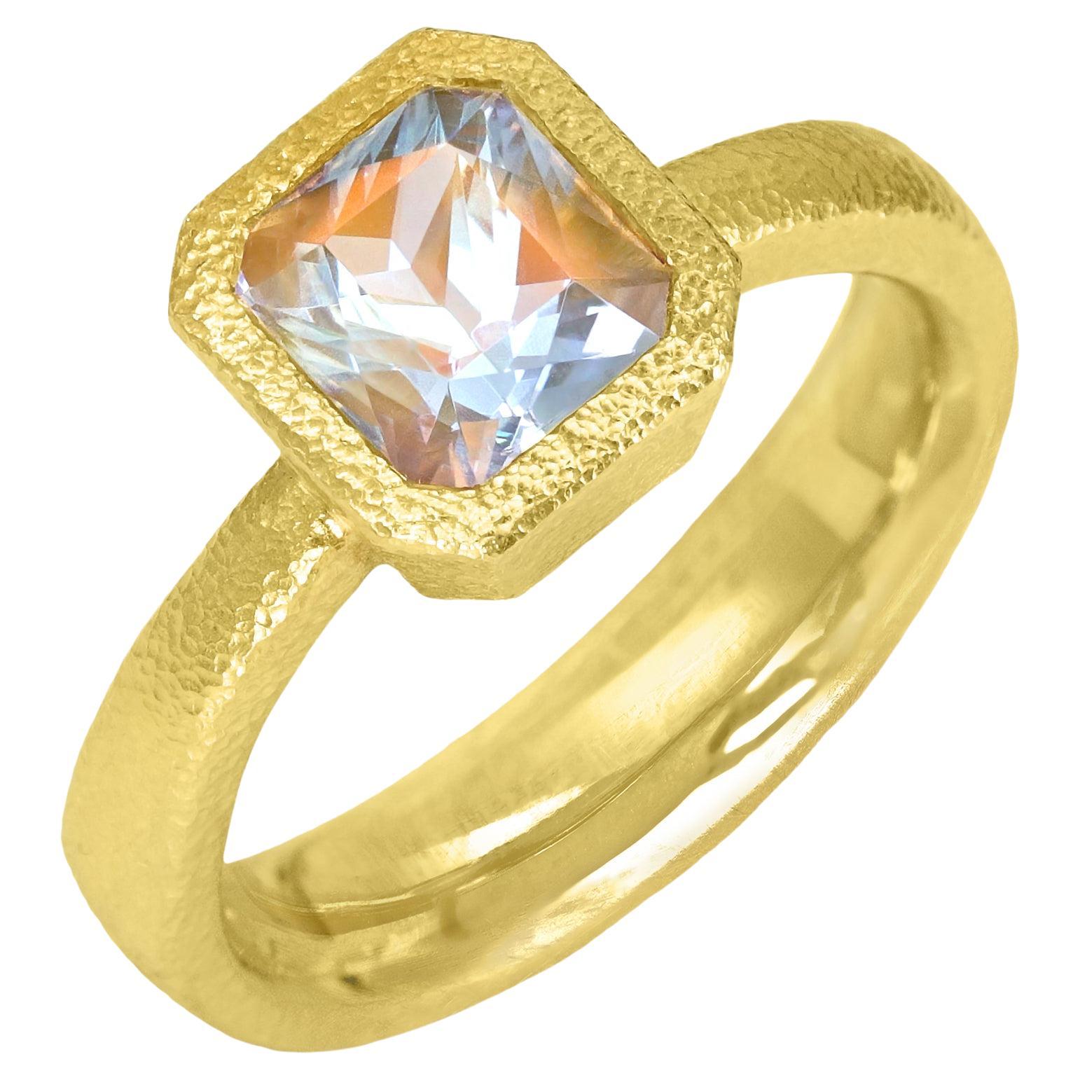 Gem Orange Rainbow Moonstone 22k Gold One-of-a-Kind Ring, Devta Doolan 2024 For Sale