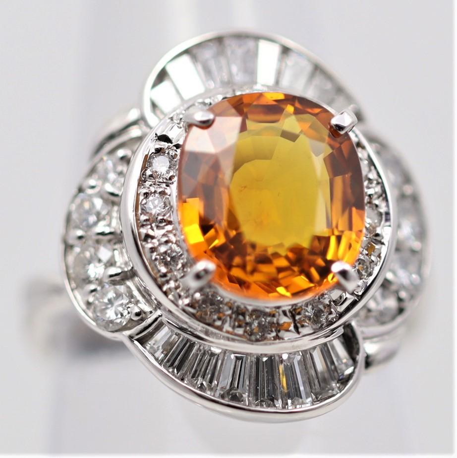 Platinring mit Edelstein und orangefarbenem Saphir und Diamant im Zustand „Neu“ im Angebot in Beverly Hills, CA