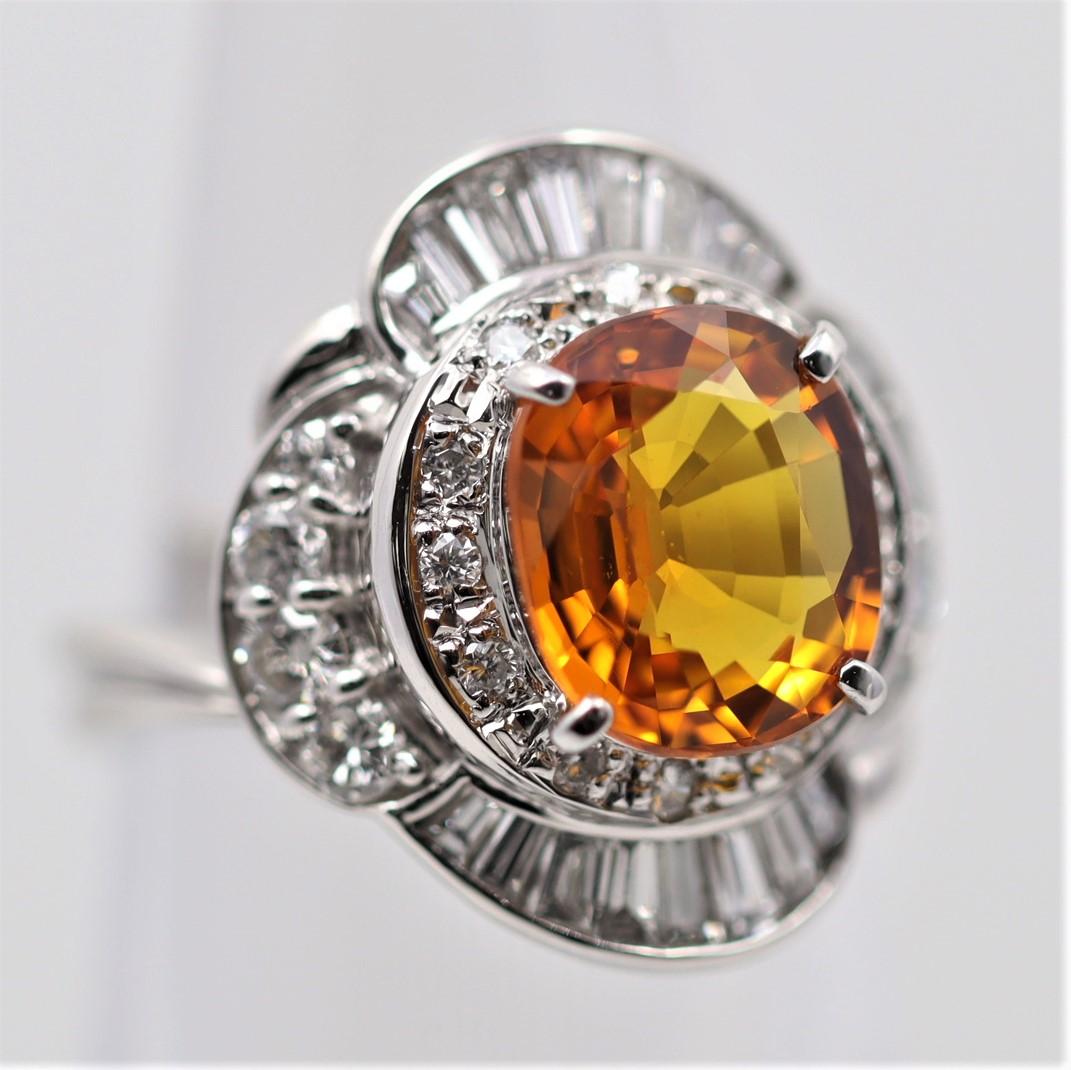 Mixed Cut Gem Orange Sapphire Diamond Platinum Ring For Sale
