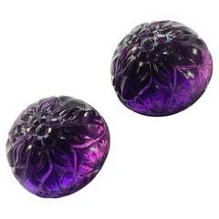 Gem Quality Amethyst Hand Carved Round Cabochon Loose Gemstone for Jewelry