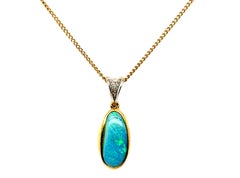 Gem Quality Black Opal Necklace Pendant 18K Yellow Gold Oval Cabochon