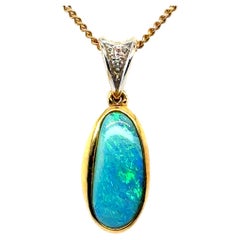 Gem Quality Black Opal Necklace Pendant 18K Yellow Gold Oval Cabochon