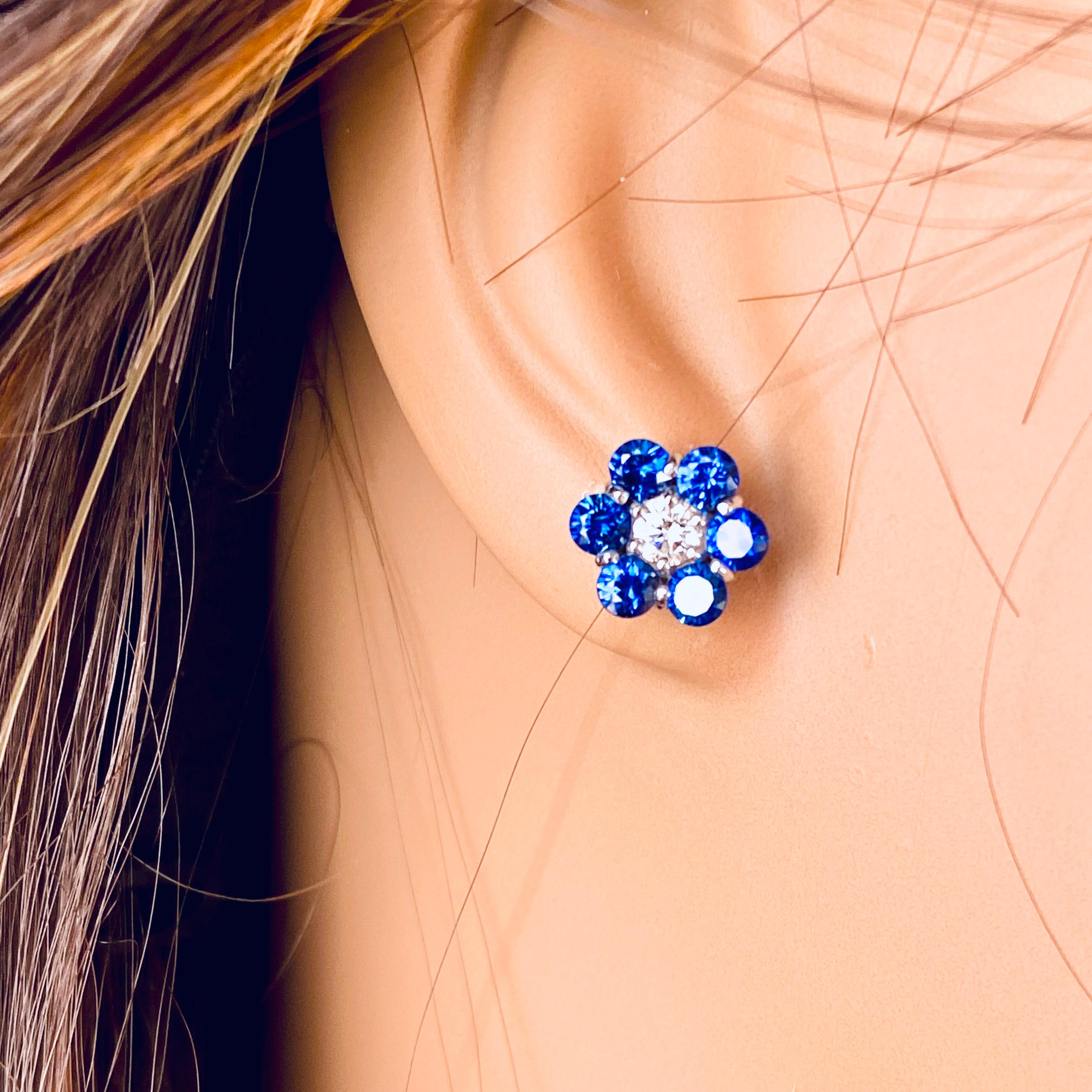 Ohrringe in Edelsteinqualität mit blauem Saphir und Diamant 2,65 Karat geblümtem 0,40 Zoll Gold im Angebot 3