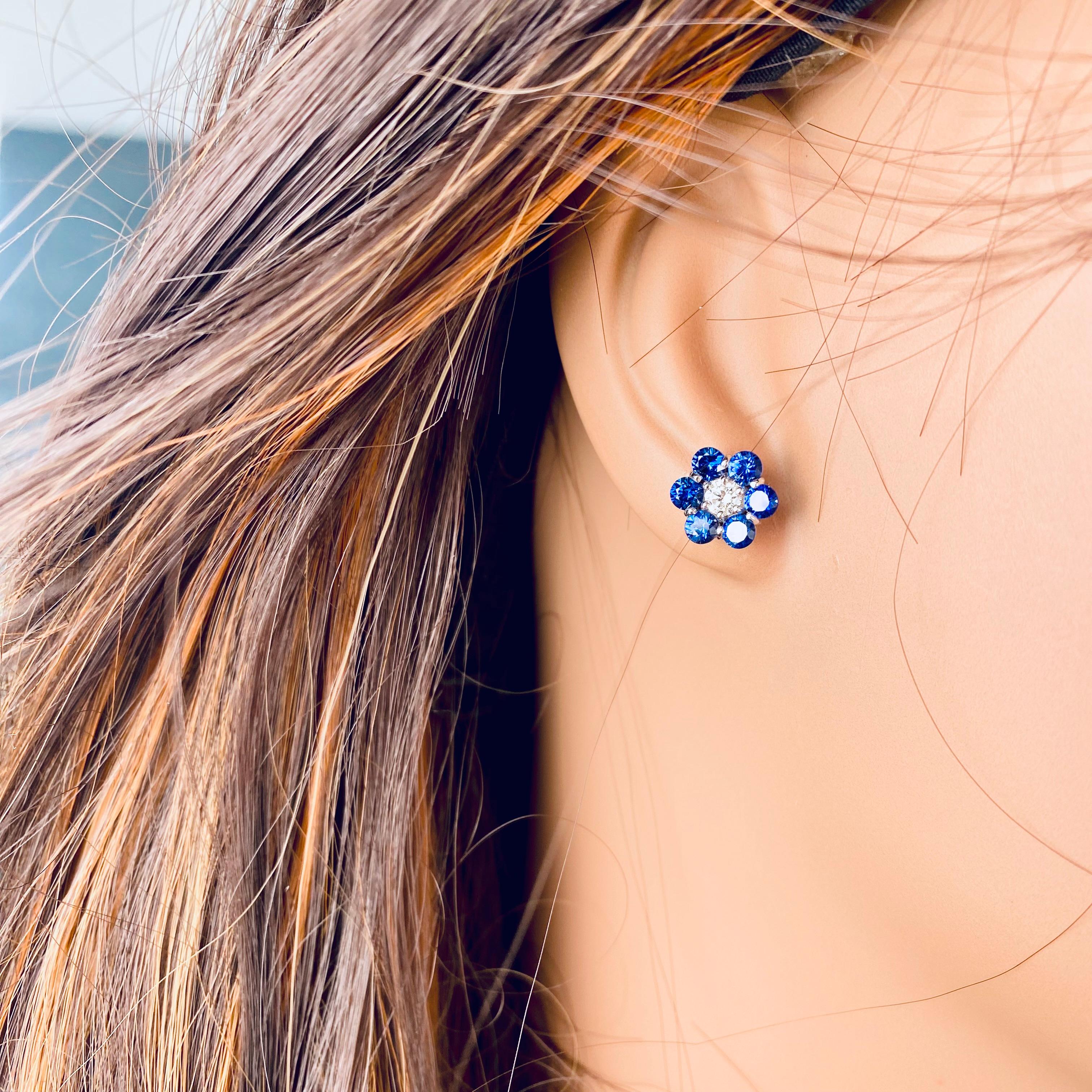 Ohrringe in Edelsteinqualität mit blauem Saphir und Diamant 2,65 Karat geblümtem 0,40 Zoll Gold im Angebot 4