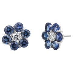 Orecchini in oro con zaffiro blu e diamante di qualità gemmologica da 2,65 carati e fiori da 0,40 pollici